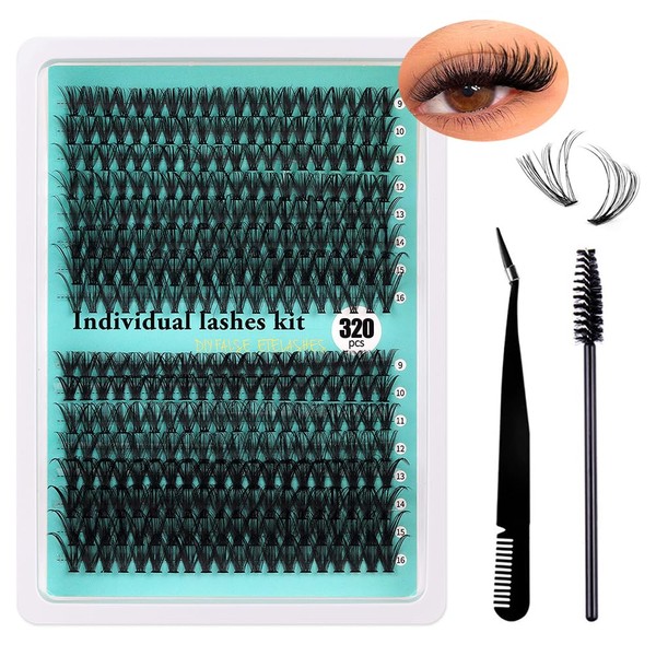 TOEECY 320 Stück künstliche Wimpern Natur D Curl Kit 9