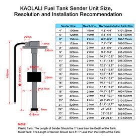 KAOLALI Fuel Level Sensor Stainless Steel Fuel Sending Unit 150MM~1000MM Marine Boat Water Level Gauge Sensor 5 Hole fit Fuel Water Gauge 0~190ohm