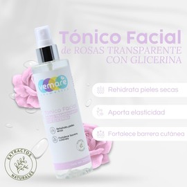 Vemare Cosmetics Tónico Facial Rosas Transparente Y Glicerina Hidrata y Suaviza 250 ml