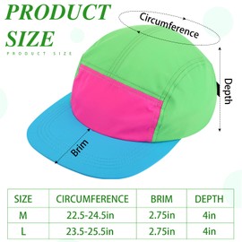 Cindeer 80s 90s Neon Hat Nylon Cap Retro Adjustable Cap for Women Men 80s Costumes Accessories 90s Theme Party(L,Neon Blue Brim)