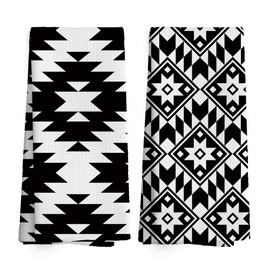 TAEDIN Native American Black and White Kitchen Towels Dish Towel Dishcloth 16x24 Inches, Southwestern Gifts Holiday Farmhouse Home Decorative Absorbent Hand Tea Towels Set of 2 for Kitchen Towel Decor