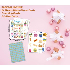 Summer Bingo Game, Tropical Summer Themed Party Games with 24 Players, Hawaiian School Classroom Supplies Activities, Luau Aloha Party Favors for Kids Family