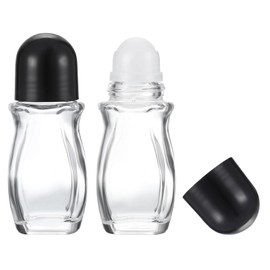 PATIKIL 50ml Glass Empty Roller Bottles, 2 Pcs Leak-Proof Massage Rollerball Container with Plastic Roller Ball for Storing Essential Oils Perfume, Black