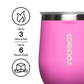 Corkcicle Stemless Insulated Wine Glass Tumbler, Miami Pink, 12 oz – Stainless Steel Stemless Wine Glass Keeps Beverages Cold for 6 Hours, Hot for 3 Hours – Non-Slip, Easy-Grip Insulated Cup
