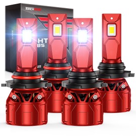 Torchbeam HB3 9006 Fog Light, 72000LM HB3 HB4 LED Light Bulbs with 360° Adjustable Ring, Cooling Fan and U-Shape Cooling Tube, 6500K White, 3 Mins Installation, Pack of 4