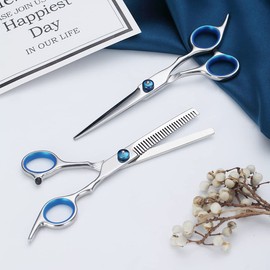 Evanda Professional Hairdresser Supervised Shears & Thinning Scissors, Haircut Scissors, Hair Cutting Scissors, Bangs Cutting, Self-Cutting, Cleaning Cloth, Case, Premium Hairdressing Shears for Salon and Home Use