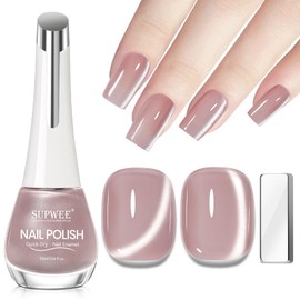 SUPWEE Nude Magnetic Nail Polish Non Gel Quick Dry Glitter Cat Eye Nail Polish Cats Eye Toe Fingernail Air Drying Fast Lacquer Manicure Gift For Women Girls 16ml, 0.54fl oz