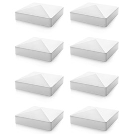 QWORK Vinyl Post Cap, 8 Pack 5" x 5" Vinyl Pyramid Fence Post Cap for Mailbox, Lamp Post, Deck, Dock, Piling Caps, White