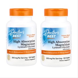 Dr. Best 닥터스 베스트 고흡수 마그네슘 200mg 120타블렛 X 2통세트 킬레이트 마그네슘 (1정당 100mg) Doctors Best Highly Absorbable Magnesium 200mg 120 Tablets X 2 Bottle Set Chelated Magnesium (100mg per Tablet)