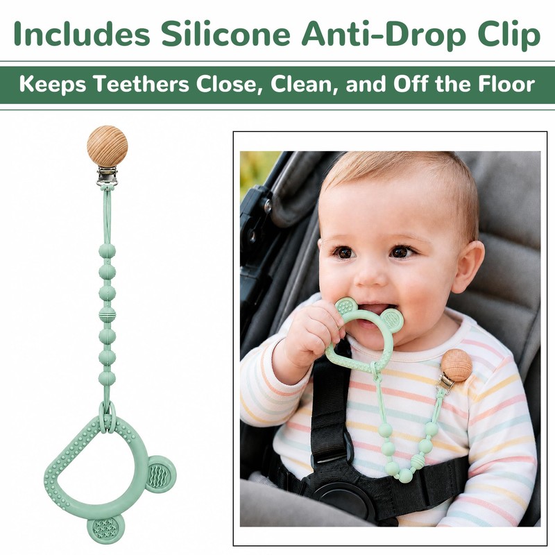 3-Pack Baby Teething Toys with Anti-Drop Clip, Infant Silicone Teether