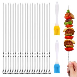 Kebab Skewers Metal, 24 Pcs Metal Skewers 30CM, BBQ Kebab Rack, Stainless Steel BBQ Grilling Skewers, Flat Reusable Barbecue Shish Kebab Stick for Outdoor Barbecues, Family Gatherings