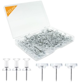 Noqlyur 100-Pack Heavy-Duty Tacks and Push Pins – Clear Flat-Head Thumbtacks with Storage Box for Office, Home, Classroom & Cork Boards