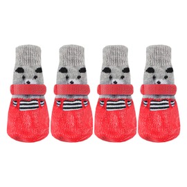 Lunali Dog Socks Socks for Dogs Anti-slip Velcro Bear Set of 4 (M, Red)