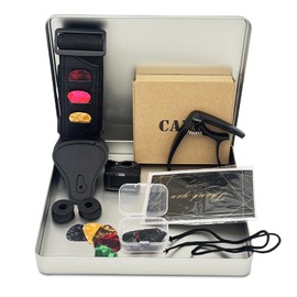 VINPAM Guitar Accessories Kit – Premium Metal Tin Gift Set for Guitarists | Includes Guitar Strap, Clip-On Tuner, Strap Locks,Capo & Picks | Compatible with Acoustic, Bass, Electric & Ukulele