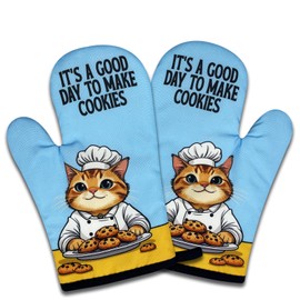 NAHMAKNE 2 Pack Funny Baking Cat Oven Mitts, It's A Good Day to Make Cookies, Heat Resistant Non-Slip Mitts, Baking Gifts for Hostess, Sweet Housewarming Gifts for Women Baker Friend Cookie Lovers