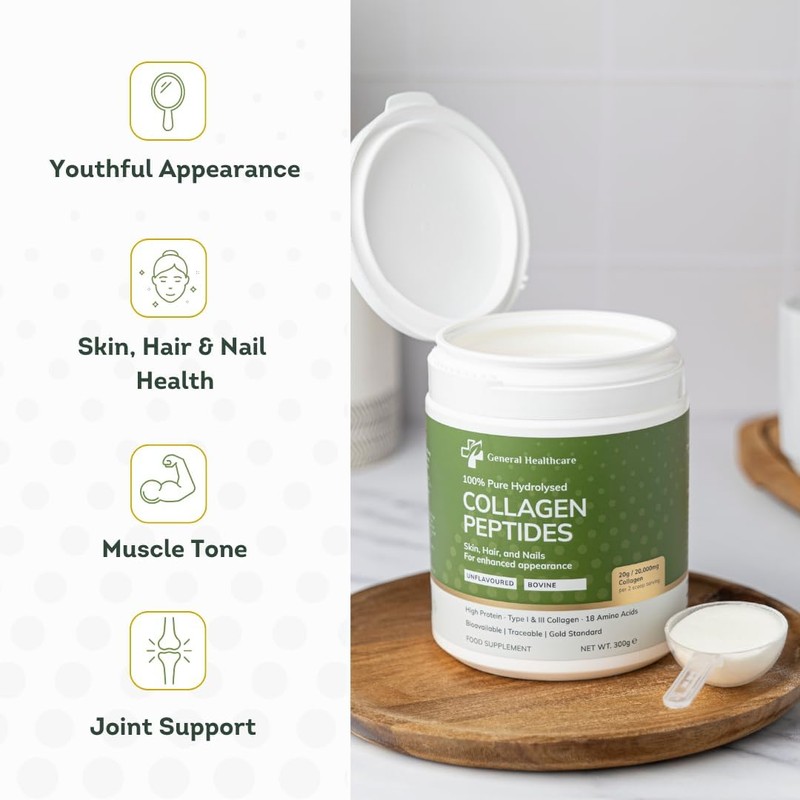 Collagen Powder Bovine Peptides, Type I & III, 100% Pure