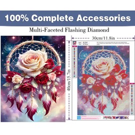 ijbnhd Rose Dream Catcher Diamond Painting Art Kit for Adults Rose Diamond Art Painting for Beginners Full Drill Round Gem Art Painting for Crafts Home Wall Decor Gift 12x16inch