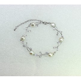 Faship Clear CZ Crystal Genuine Freshwater Pearls Floral Bracelet 7.5" - 9.5" - Clear/Matching Bracelet