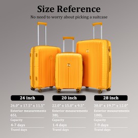 Joyway Luggage Sets 5 Piece Suitcase Set, PP Hardshell Carry on Luggage Set, Travel Suitcases with Double Spinner Wheels and TSA Lock, Orange