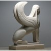 Sphinx Greek Mythical Woman Head Lion Statue Cast Marble Sculpture