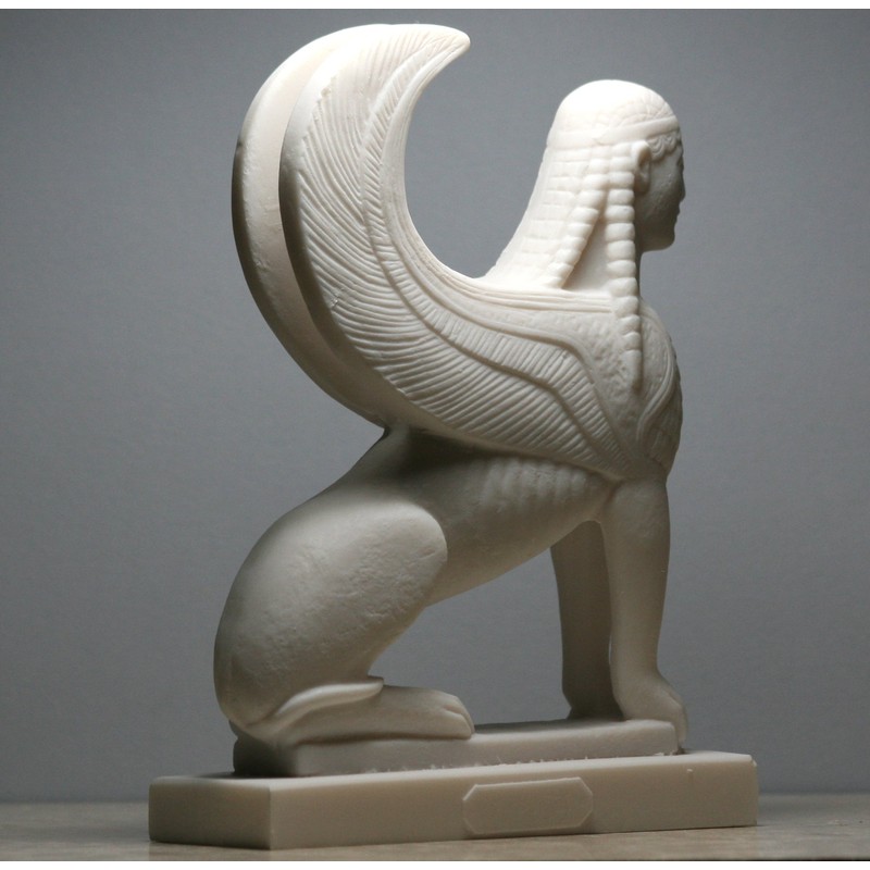 Sphinx Greek Mythical Woman Head Lion Statue Cast Marble Sculpture