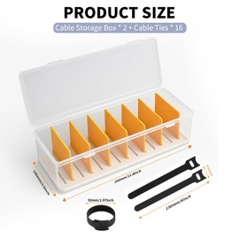 KNJOMZIE 2 Stück Kabel Organizer Box mit 16 Kabelbindern, transparente Kabelbox für Ladekabel Organizer, Kabel Aufbewahrungsbox mit 7 Trennwänden für Schreibtisch, Büro, Zuhause
