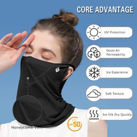 PROUDDEMON UPF 50+ UV Face Mask for Women & Men – Ice Silk Full Face Sun Shield Neck Gaiter, Breathable Cooling Veil for Outdoor Protection (Black)