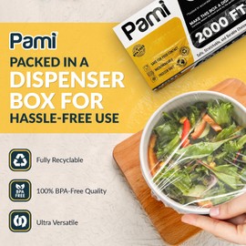 PAMI 24"X2000ft Clear Plastic Cling Wrap for Food, Bulk Commercial Food Wrap with Dispenser, Bpa-Free, Microwave & Freezer Safe