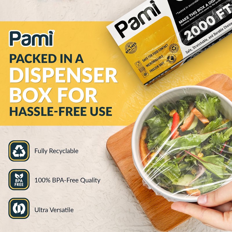 PAMI 24"X2000ft Clear Plastic Cling Wrap for Food, Bulk Commercial