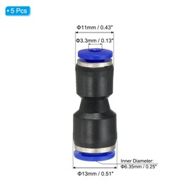 PATIKIL 1/4 x 1/8 Inches Push to Connect Fittings, 5Pcs Plastic Air Line Hose Fitting Quick Release Pneumatic Connectors Straight Union Two Way Coupler for Tube, Blue
