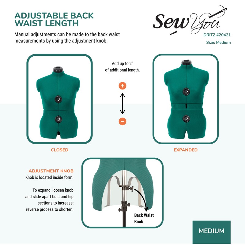 Dritz Sew You Adjustable Dress Form M/L, Sizes US 12–18,