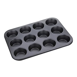 I-Bake 12 Cup Mini Muffin Pan, Black, Carbon Steel