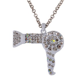 Alilang Unique Hand Painted White Alloy Hair Blow Dryer Clear Crystal Necklace