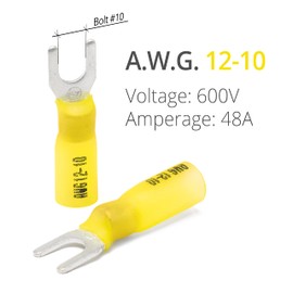 Wirefy 90 PCS Heat Shrink Fork Connectors #10 - Marine Grade Fork Terminals - Spade Fork Wire Connectors - Yellow 12-10 Gauge