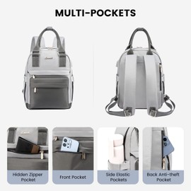 LOVEVOOK Backpack Womens Small Fashion Rucksack Bag for Ladies with USB Port Waterproof Handbag for Girls Anti-theft Mini Casual Daypack City Pack for School Uni Travel, Blue Gray