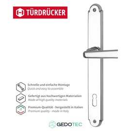 Door Handle Set Antique Brass Door Fittings 1 Pair Door Handles for Room Doors - Old Vienna | Polished Chrome Handle Shiny | Door Handle Interior Door | BB Deadlock | Long Plate Set with Mounting