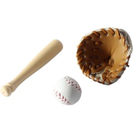 3Pcs Set Khaki Dollhouse Baseball, 1/12 Scale Miniature Accessories, Wood Miniature Baseball Glove Set for Dollhouse Scene, Decorations