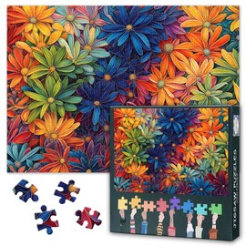 Abstract Floral Jigsaw Puzzle for Adults 1000 Pieces - Vibrant Blooms & Geometric Patterns Art with Premium Puzzle Board, Challenging Contemporary Botanical Puzzles, 27.5x19.7 Inches