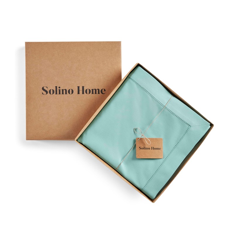 Solino Home Pastel Turquoise Tablecloth – Cotton Linen Hemstitch Spring