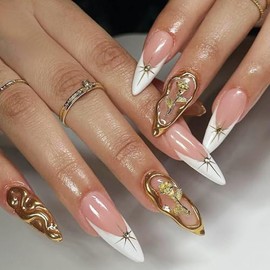 Sevgob Press on Nails Fake Nails with Design Glossy Stick on Nails Reusable Glue on Nails Acrylic False Nails for Women Girls Daily Wear Manicure 24pcs (CharmySP-30, Square Short)