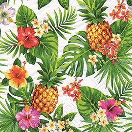 Anniversary House Tiflair Pineapples & Palm Leaves White Lunch Napkins 3 ply