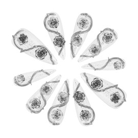 Ipetboom 10pcs Nail Art Thorns Flower Press on Nails Fake Nails with Designs French Nails Nail Jewelry Charms French Tip Nails Press on Nails Rose Charms for Nails Silver Plastic