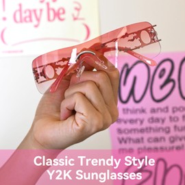 Dollger Y2K Sunglasses for Women Trendy One Piece Design Sunglasses Rectangle Fashion Metal Rimless Sunglasses