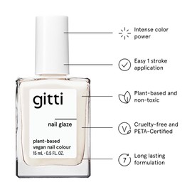 gitti Plant-based Nail Polish I Non-Toxic, 30-Free, Based On Natural Origin Ingredients, Cruelty-Free, Vegan, High Performance Colors, Glossy Finish, Shade Nail Glaze (0.5 fl oz)