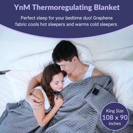 YnM Thermoregulating Blanket for Couples, Suit for Hot Sleeper and Cold Sleeper in One Bed(King/CA King, 90x108 inches, Blue)