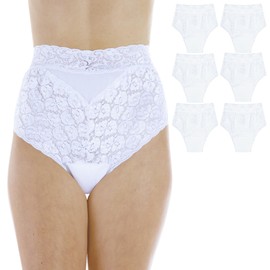 Wearever 6-Pack Women's White Lovely Lace Regular Absorbency Incontinence Panties 1X (Fits Hip 43-44")