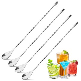 4Pcs Cocktail Spoon Long Handle Bar Spoon - 12" Metal Spoons Drink Mixers for Cocktails Stainless Steel Spoons Stirring Spoons for Coffee Bar Accessories (4)