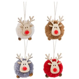 Christmas Tree Ornaments Set of 4 Cute Reindeer Christmas Ornaments Stuffed Wooden Christmas Tree Ornament Decoration Gift