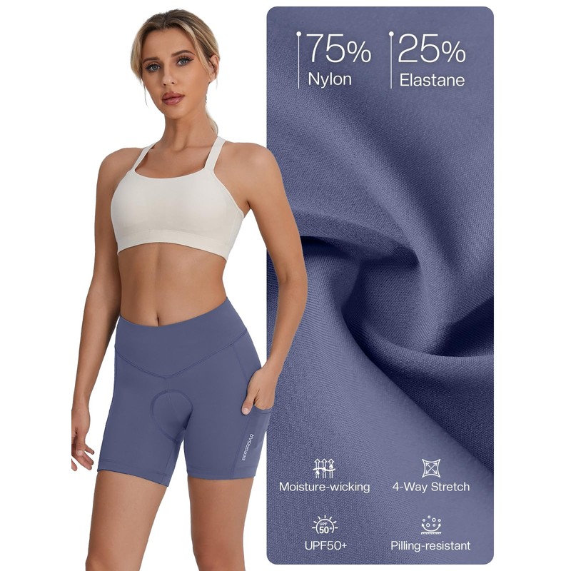 BERGRISAR Pantaloni da ciclismo da donna, imbottiti, traspiranti, elastici, con