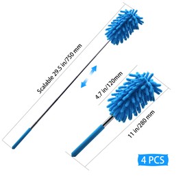 TETEWEVER Pack of 2 Washable Duster Telescopic Rod Stainless Steel up to 75 cm Duster Long Extendable with 2 Interchangeable Brush Heads, Dust Mop for Cleaning Table Car Dust and Cobwebs